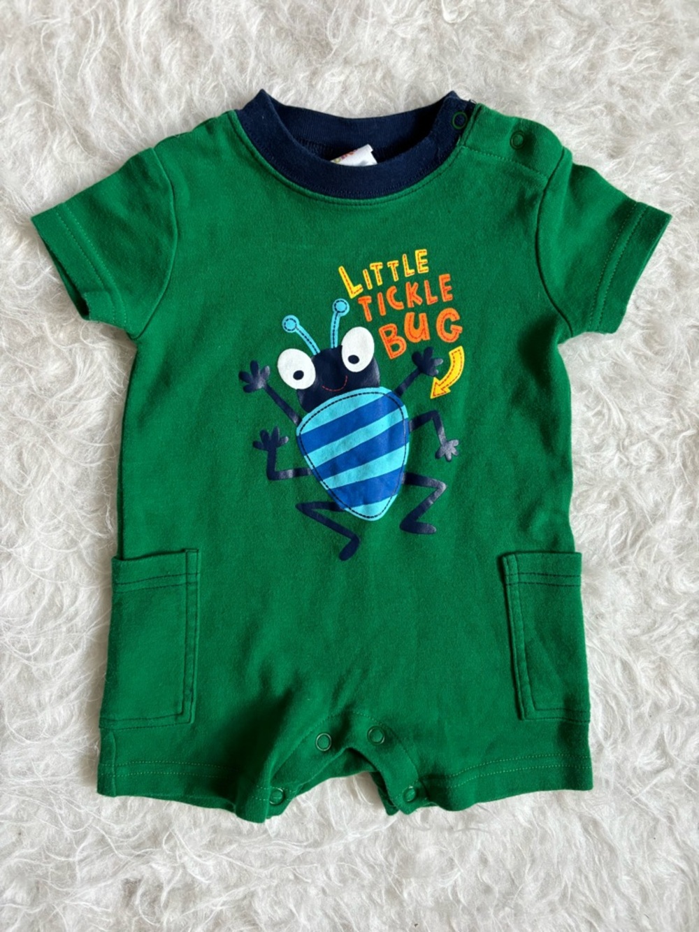 Circo Cutesy Green One Piece Shorts Romper with Colorful Bug Graphic
